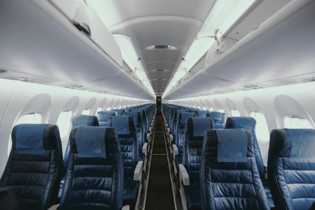 Interior of passenger jet.